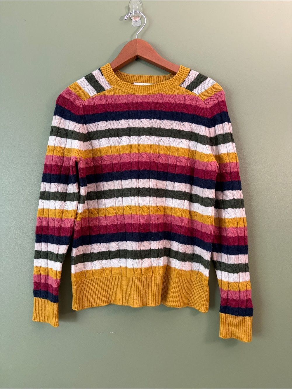1901 100% Cashmere Striped Multicolor Knit Crewneck Sweater Sz S - Picture 3 of 5